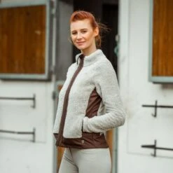 Horze Women's Deanne Softshell Fleece Jacket - Feather Gray/Bracken -Kensington Shop 348052 800 800