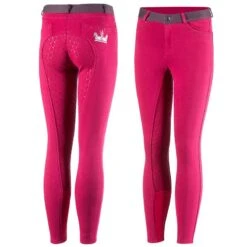 Horze Kids' Lilian Full Seat Breeches - Cerise Red/Plum Perfect