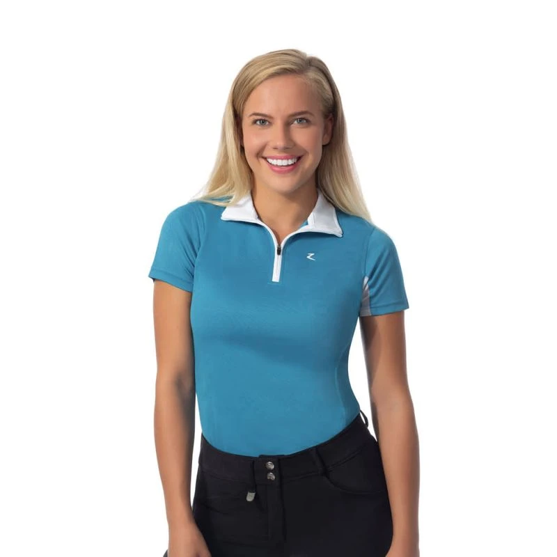 Horze Women's Trista Short Sleeve Sun Shirt - Paradise Blue/White 3 Horze Women's Trista Short Sleeve Sun Shirt - Paradise Blue/White - Image 3