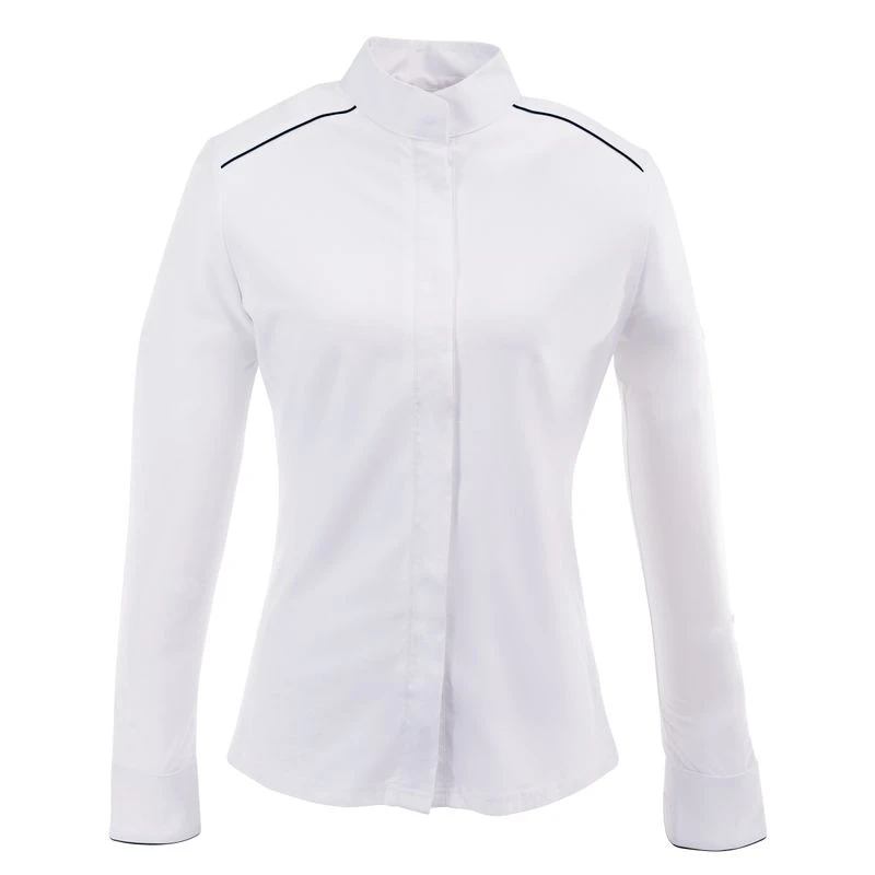 Ovation Women's Long Sleeve Performance Shirt - White/Navy 1 Ovation Women's Long Sleeve Performance Shirt - White/Navy