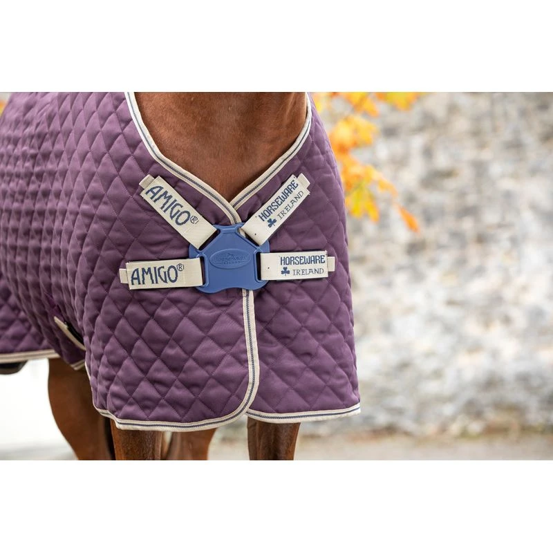 Amigo Disc Front Stable Blanket Plus Medium - Fig/Navy/Tan 1 Amigo Disc Front Stable Blanket Plus Medium - Fig/Navy/Tan