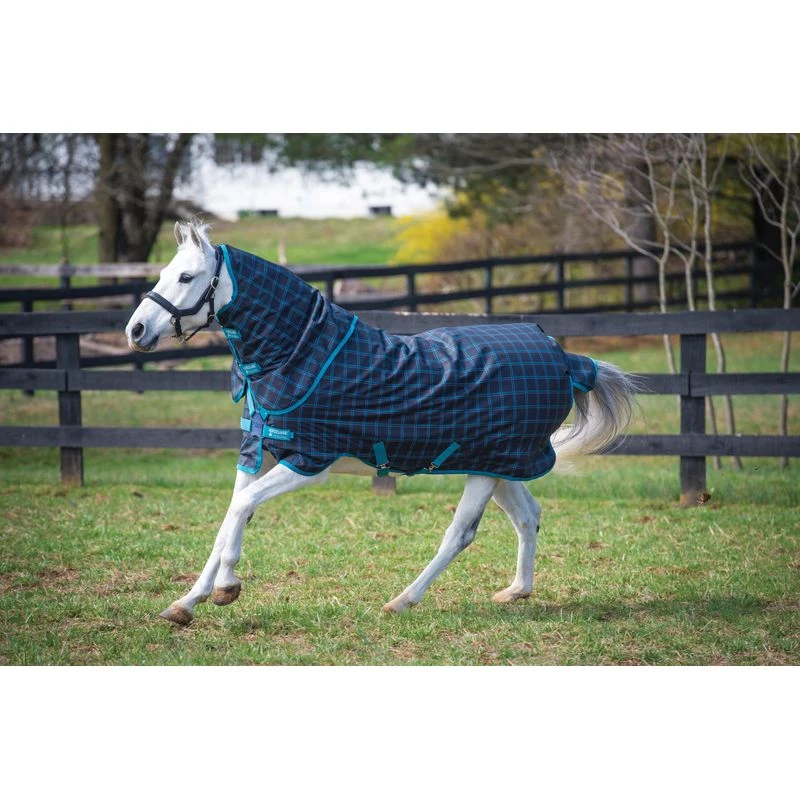 Amigo Pony Plus Turnout 50g - Black Check/Teal/Silver 1 Amigo Pony Plus Turnout 50g - Black Check/Teal/Silver