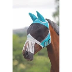 Shires Fine Mesh Fly Mask W/Nose Fringe - Teal