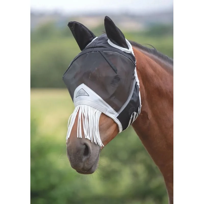 Shires Fine Mesh Fly Mask W/Nose Fringe - Black 1 Shires Fine Mesh Fly Mask W/Nose Fringe - Black
