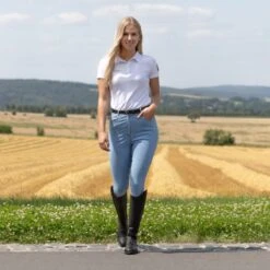 Horze Women's Jessie Denim Full Seat High Waist Breeches - Light Blue -Kensington Shop 452910 800 800