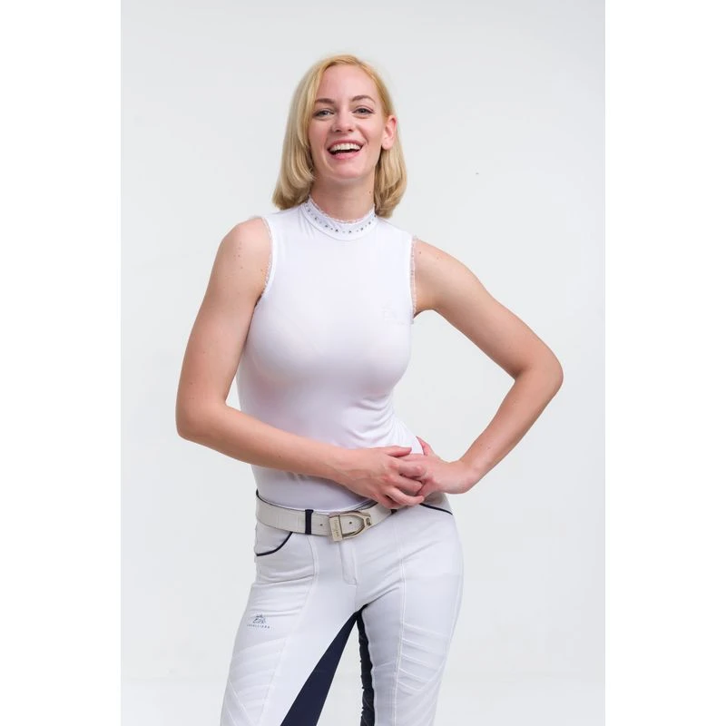 Cavalliera Women's Crystal Sleeveless Show Shirt - White 1 Cavalliera Women's Crystal Sleeveless Show Shirt - White