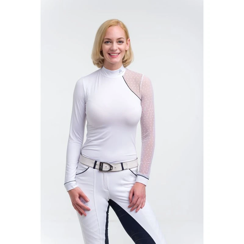 Cavalliera Women's Modern Dame Long Sleeve Show Shirt - White/White/Navy Blue 1 Cavalliera Women's Modern Dame Long Sleeve Show Shirt - White/White/Navy Blue