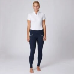 Horze Women's Enora Winter Full Seat Tights W/Shiny Zippers - Dark Blue -Kensington Shop 475930 800 800