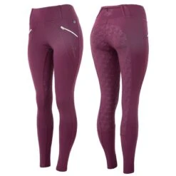 Horze Women's Enora Winter Full Seat Tights W/Shiny Zippers - Dark Red