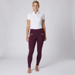Horze Women's Enora Winter Full Seat Tights W/Shiny Zippers - Dark Red -Kensington Shop 476351 800 800