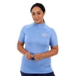Shires Aubrion Women's Highgate Short Sleeve 1/4 Zip Shirt - Sky Blue -Kensington Shop 514323 800 800