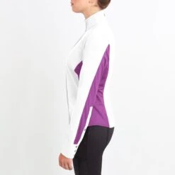 Irideon Women's Athena Long Sleeve Show Shirt - Bright White/Purple Hibiscus -Kensington Shop 515984 800 800