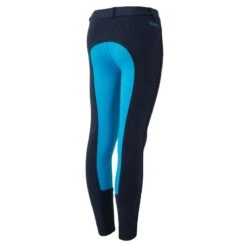 Horze Kids' Active Full Seat Breeches - Dark Navy/Hawaiian Blue