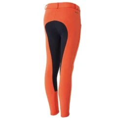 Horze Kids' Active Full Seat Breeches - Mandarine Orange/Dark Navy