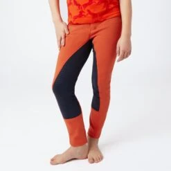 Horze Kids' Active Full Seat Breeches - Mandarine Orange/Dark Navy -Kensington Shop 530492 800 800