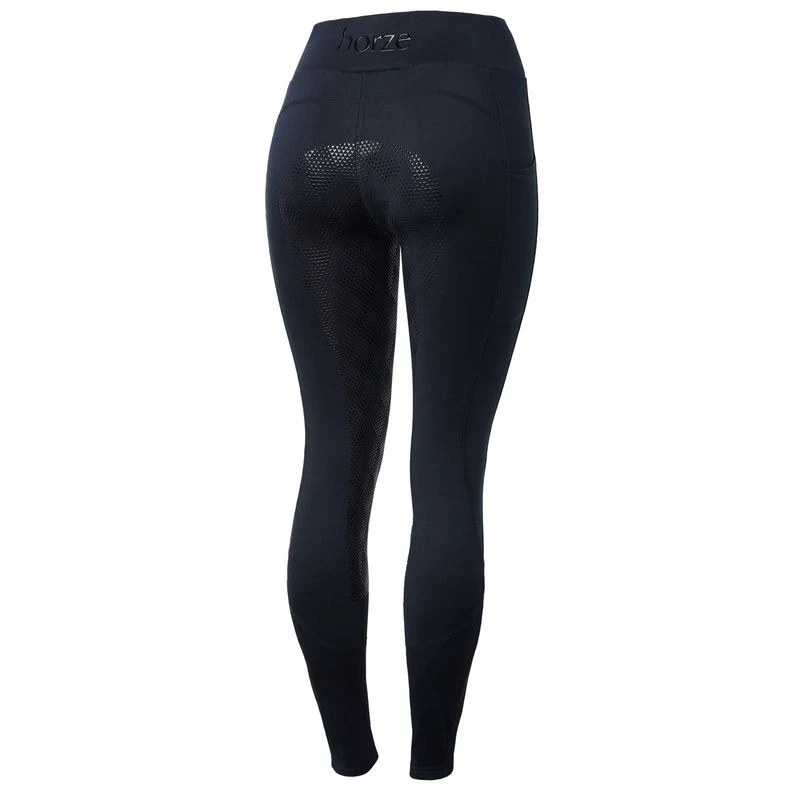 Horze Women's High Waist Full Seat Tights W/Phone Pocket - Dark Navy 1 Horze Women's High Waist Full Seat Tights W/Phone Pocket - Dark Navy
