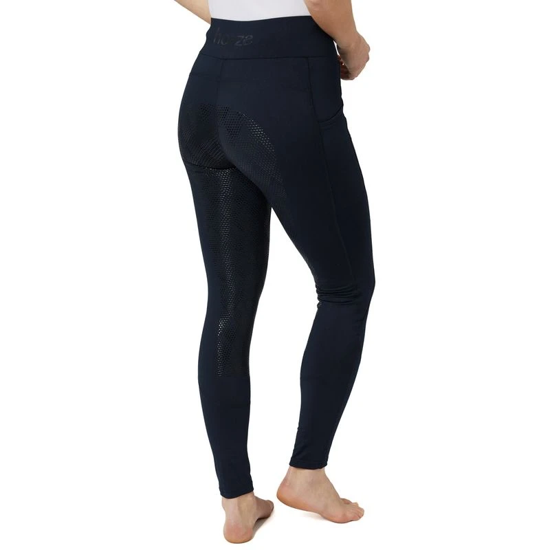 Horze Women's High Waist Full Seat Tights W/Phone Pocket - Dark Navy 2 Horze Women's High Waist Full Seat Tights W/Phone Pocket - Dark Navy - Image 2