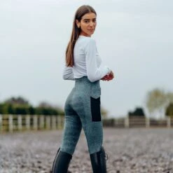 Horze Women's Selena Sporty Riding Tights W/Mesh Lower Leg - Light Blue/Montauk Navy -Kensington Shop 531058 800 800