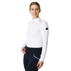 Horze Women's Sianna Long Sleeved Show Shirt W/ Lace Shoulders - White -Kensington Shop 532553 800 800