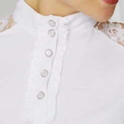 Horze Women's Sianna Long Sleeved Show Shirt W/ Lace Shoulders - White -Kensington Shop 532555 800 800