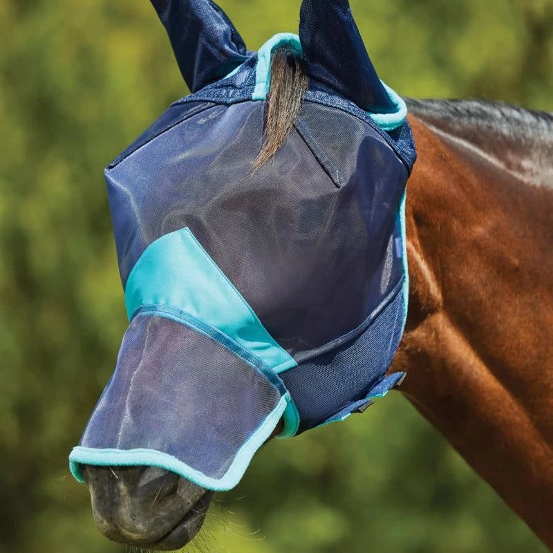 Weatherbeeta Comfitec Deluxe Fine Mesh Mask W/Ears & Nose - Navy/Turquoise 1 Weatherbeeta Comfitec Deluxe Fine Mesh Mask W/Ears & Nose - Navy/Turquoise
