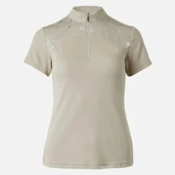 Horze Women's Kaitlin Short Sleeved Performance Shirt W/ Flower Print - Plaza Taupe Light Brown