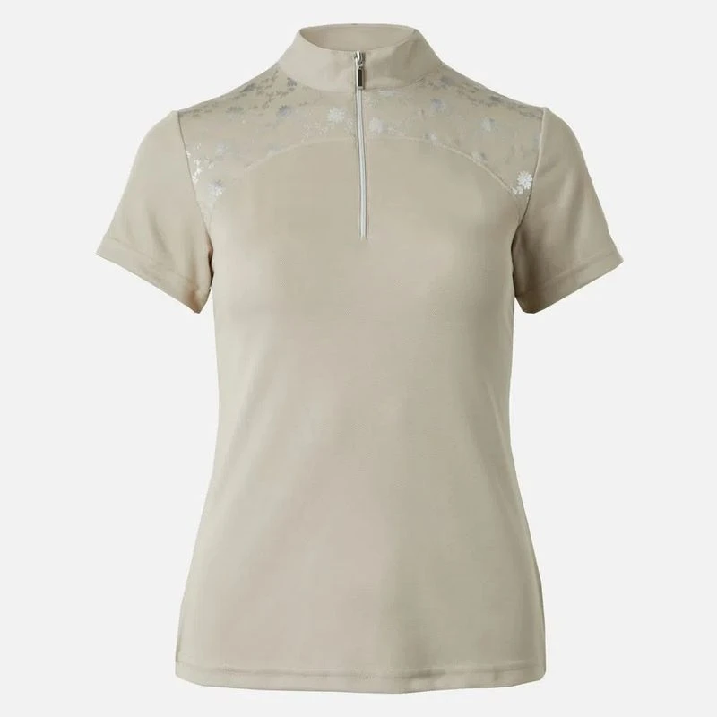 Horze Women's Kaitlin Short Sleeved Performance Shirt W/ Flower Print - Plaza Taupe Light Brown 1 Horze Women's Kaitlin Short Sleeved Performance Shirt W/ Flower Print - Plaza Taupe Light Brown