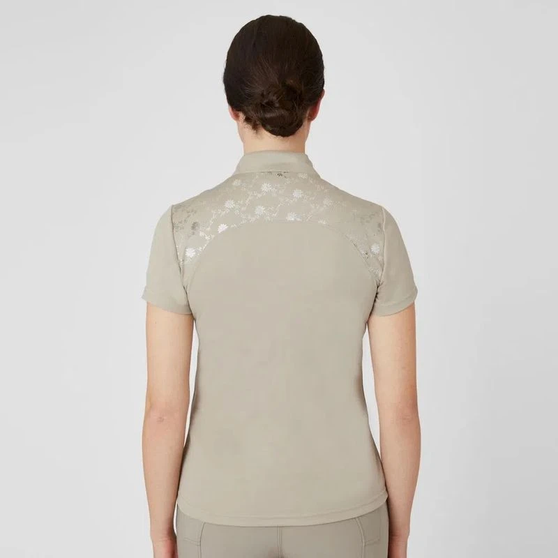Horze Women's Kaitlin Short Sleeved Performance Shirt W/ Flower Print - Plaza Taupe Light Brown 3 Horze Women's Kaitlin Short Sleeved Performance Shirt W/ Flower Print - Plaza Taupe Light Brown - Image 3