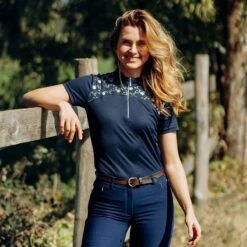 Horze Women's Kaitlin Short Sleeved Performance Shirt W/ Flower Print - Peacoat Dark Blue -Kensington Shop 543294 800 800