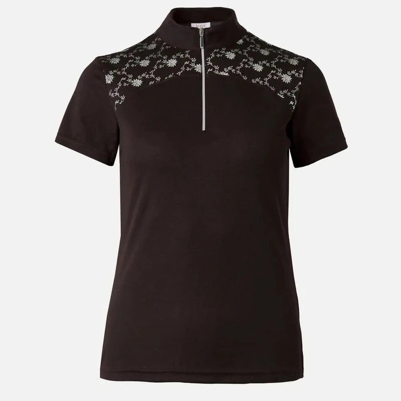 Horze Women's Kaitlin Short Sleeved Performance Shirt W/ Flower Print - After Dark Brown 1 Horze Women's Kaitlin Short Sleeved Performance Shirt W/ Flower Print - After Dark Brown