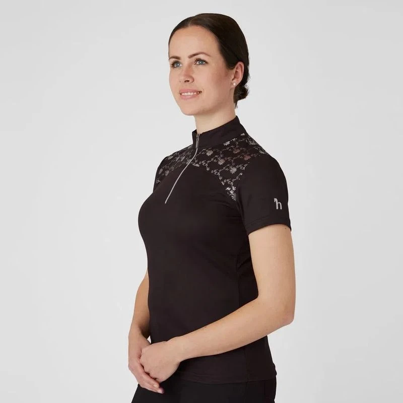 Horze Women's Kaitlin Short Sleeved Performance Shirt W/ Flower Print - After Dark Brown 2 Horze Women's Kaitlin Short Sleeved Performance Shirt W/ Flower Print - After Dark Brown - Image 2