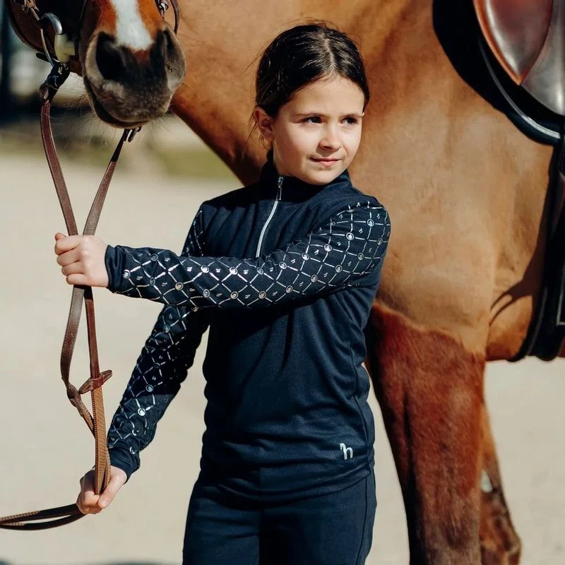 Horze Kids' Fia Long Sleeved Shirt - Peacoat Dark Blue 2 Horze Kids' Fia Long Sleeved Shirt - Peacoat Dark Blue - Image 2