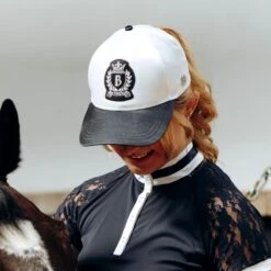 B Vertigo Women's Satin Cap - White/Dark Navy -Kensington Shop 544385 800 800