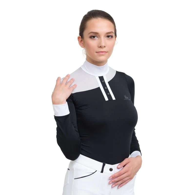 Cavalliera Women's High Performance Long Sleeve Oval Show Shirt - Black/Grey 2 Cavalliera Women's High Performance Long Sleeve Oval Show Shirt - Black/Grey - Image 2