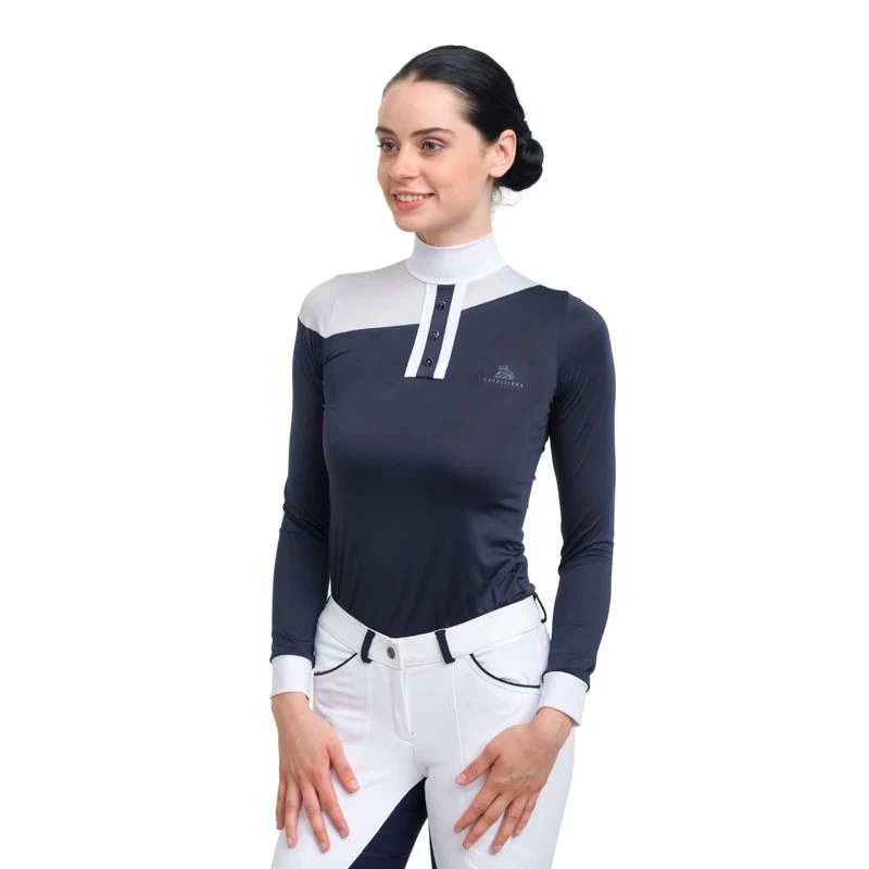 Cavalliera Women's High Performance Long Sleeve Oval Show Shirt - Navy Blue/Grey 1 Cavalliera Women's High Performance Long Sleeve Oval Show Shirt - Navy Blue/Grey