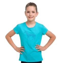 Cavalliera Women's Blue Horse Short Sleeve Cotton Top - Turquoise