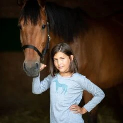 Cavalliera Women's Blue Horse Long Sleeve Cotton Top - Grey Melange -Kensington Shop 559197 800 800