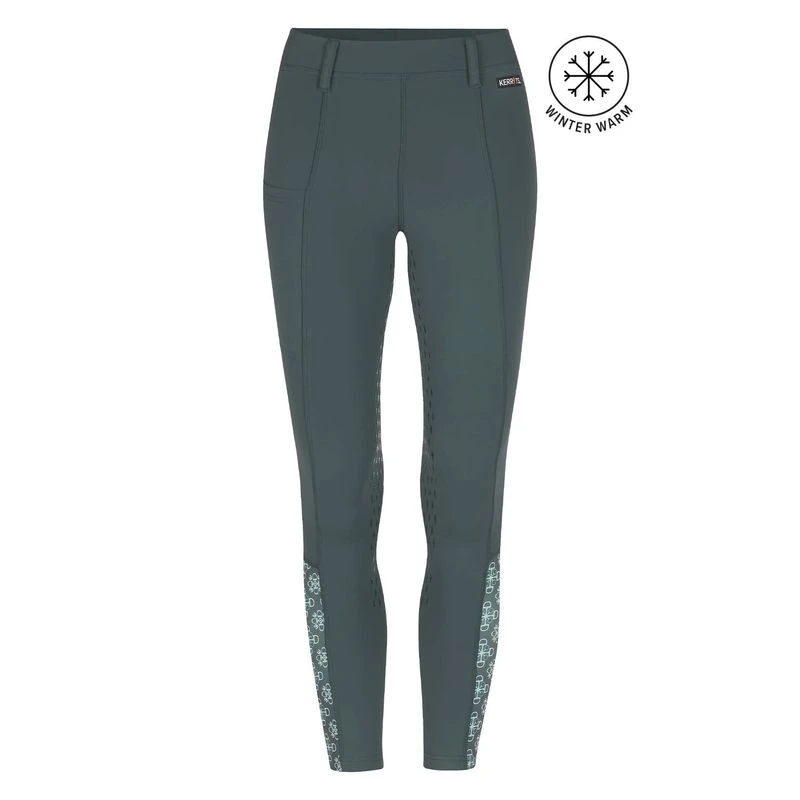 Kerrits Kids' Thermo Tech Printed Tights - Spruce/Spruce Bit Of Frost 1 Kerrits Kids' Thermo Tech Printed Tights - Spruce/Spruce Bit Of Frost