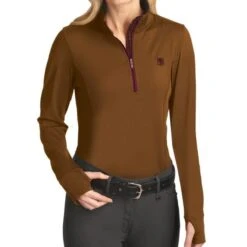 Romfh Women's Aachen Mock Zip Long Sleeve Shirt - Cinnamon/Burgundy