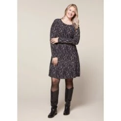 EQL Women's Inspired Scoop Neck Long Sleeve Dress - Black Horseshoe Branches -Kensington Shop 585360 800 800