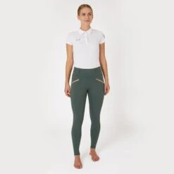 Horze Women's Rosie Full Seat Tights W/Rose Gold Zippers - Green -Kensington Shop 599892 800 800