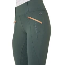 Horze Women's Rosie Full Seat Tights W/Rose Gold Zippers - Green -Kensington Shop 599893 800 800