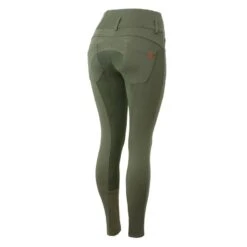 Horze Women's Tara High Waist Breeches Leather Full Seat - Beetle Khaki Green