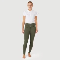 Horze Women's Tara High Waist Breeches Leather Full Seat - Beetle Khaki Green -Kensington Shop 601888 800 800