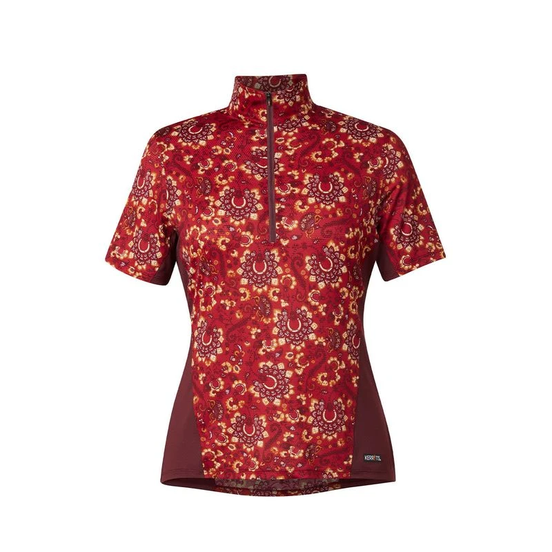 Kerrits Women's Always Cool Print Ice Fil Short Sleeve Shirt - Ruby Lucky Paisley/Sangria 1 Kerrits Women's Always Cool Print Ice Fil Short Sleeve Shirt - Ruby Lucky Paisley/Sangria