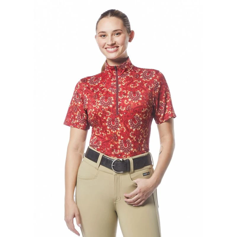 Kerrits Women's Always Cool Print Ice Fil Short Sleeve Shirt - Ruby Lucky Paisley/Sangria 2 Kerrits Women's Always Cool Print Ice Fil Short Sleeve Shirt - Ruby Lucky Paisley/Sangria - Image 2