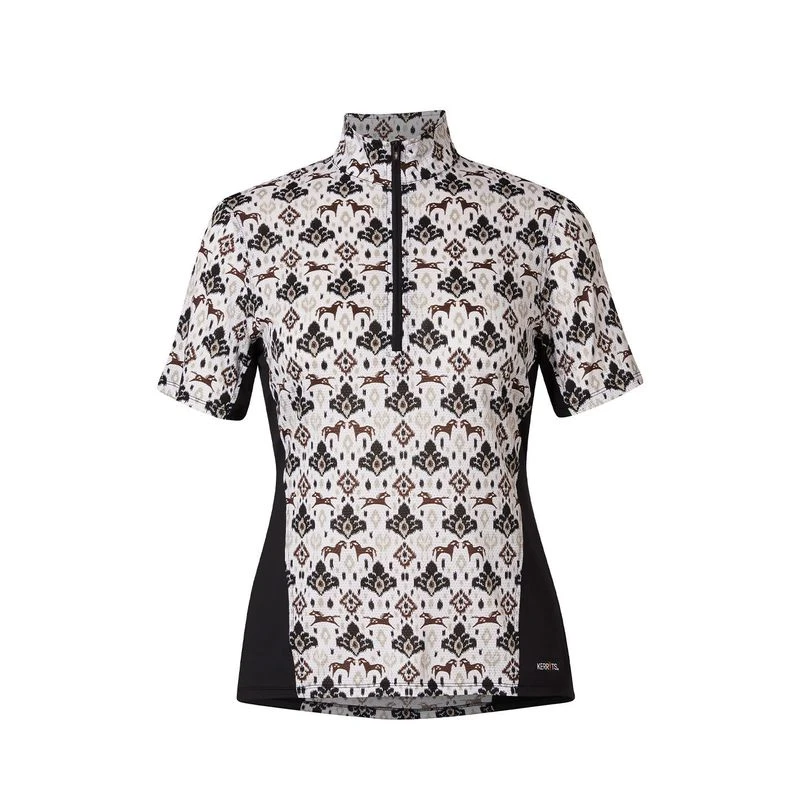 Kerrits Women's Always Cool Print Ice Fil Short Sleeve Shirt - Tan Painted Horse/Black 1 Kerrits Women's Always Cool Print Ice Fil Short Sleeve Shirt - Tan Painted Horse/Black