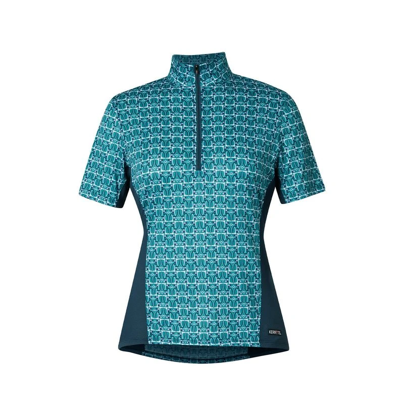 Kerrits Women's Always Cool Print Ice Fil Short Sleeve Shirt - Peacock Iron Bouquet/Lagoon 1 Kerrits Women's Always Cool Print Ice Fil Short Sleeve Shirt - Peacock Iron Bouquet/Lagoon