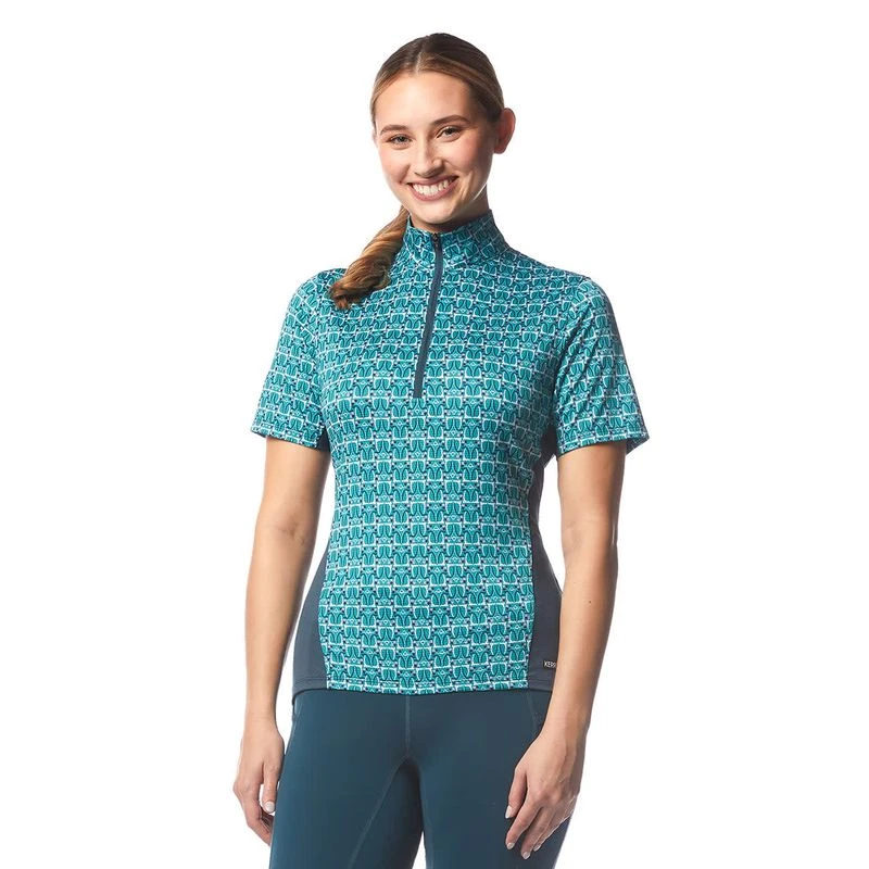 Kerrits Women's Always Cool Print Ice Fil Short Sleeve Shirt - Peacock Iron Bouquet/Lagoon 3 Kerrits Women's Always Cool Print Ice Fil Short Sleeve Shirt - Peacock Iron Bouquet/Lagoon - Image 3