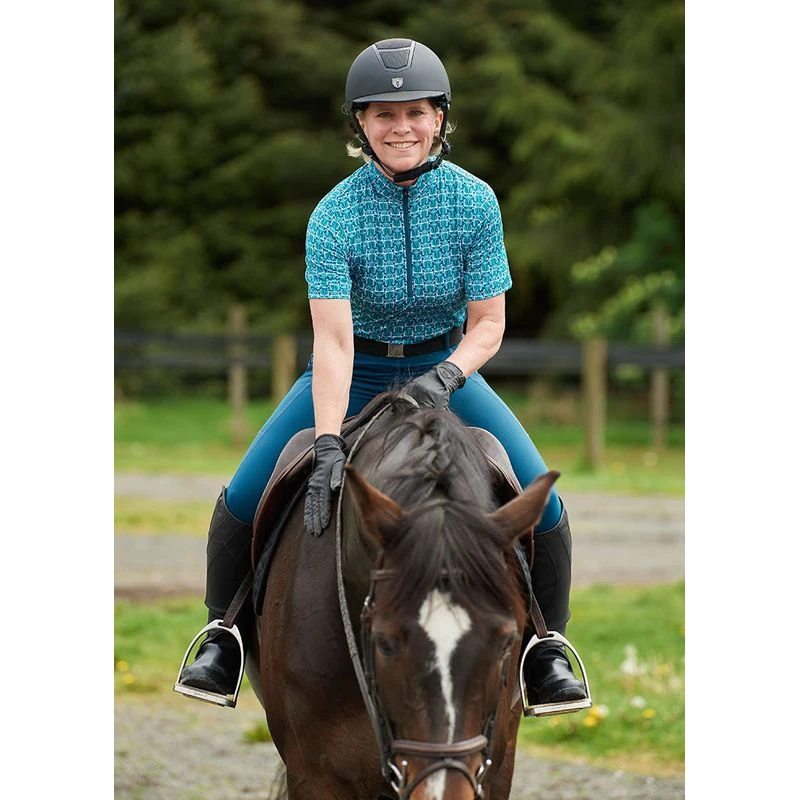 Kerrits Women's Always Cool Print Ice Fil Short Sleeve Shirt - Peacock Iron Bouquet/Lagoon 4 Kerrits Women's Always Cool Print Ice Fil Short Sleeve Shirt - Peacock Iron Bouquet/Lagoon - Image 4